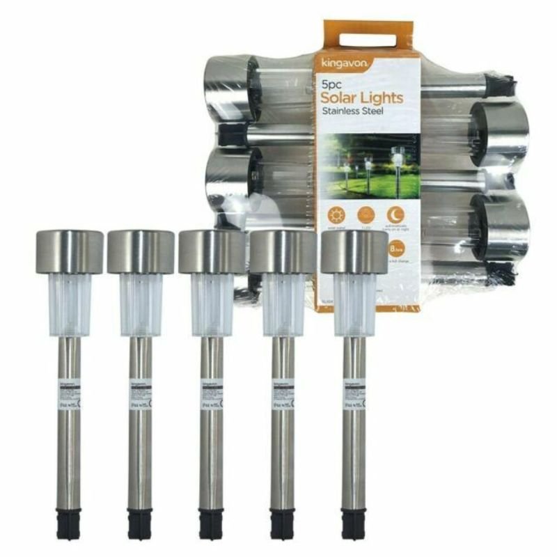 KINGAVON 5PC SOLAR LIGHTS STAINLESS STEEL - LGC