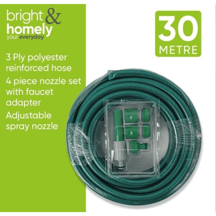 Bright & Homely Reinforced Hose Pipe & Spray Nozzle - Savvy Gardens Centre