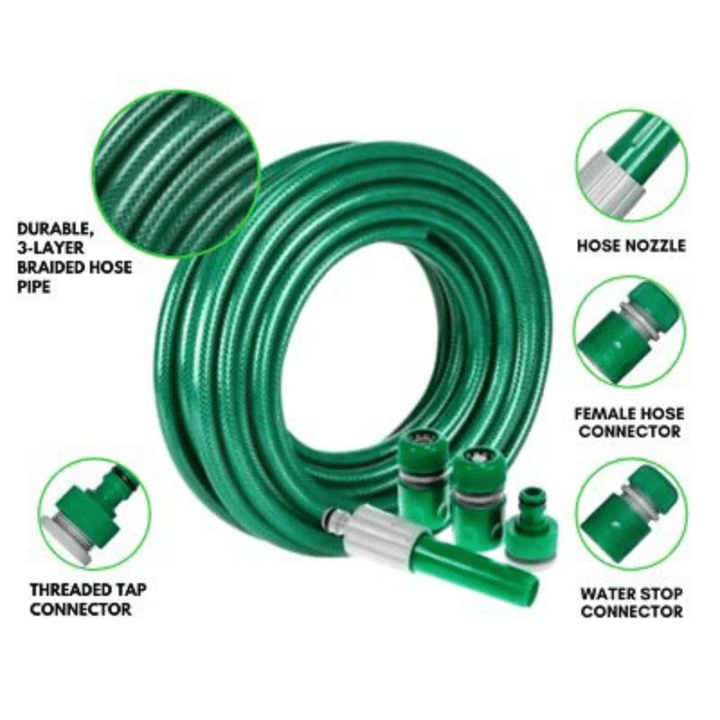 Bright & Homely Reinforced Hose Pipe & Spray Nozzle - Savvy Gardens Centre