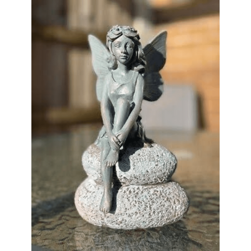 Polyresin Fairy Sat On Rock 20Cm - Savvy Gardens Centre