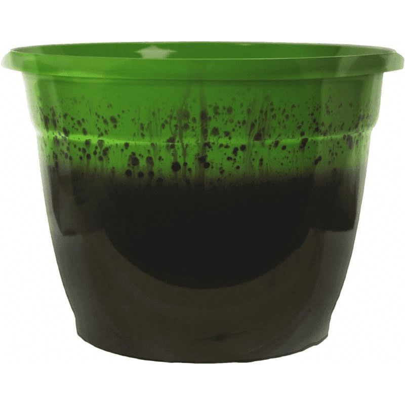 plastic garden planter with a two-tone "frosted mint" rustic finish